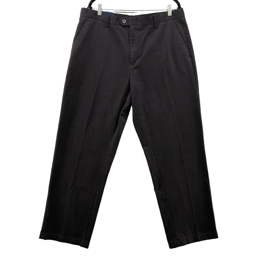 NWT Maine Bay Black Chino Pants Mens 38x32 Straight‎ Flat Front Workwear Cotton